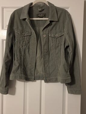 Eddie Bauer Women's Olive Green Corduroy Jacket Large 100% Cotton